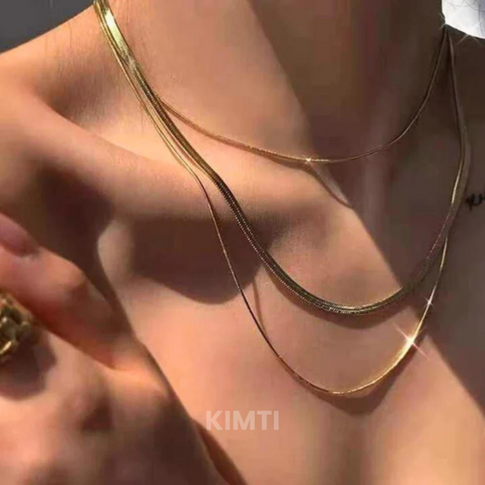 Golden  3 Layer Anti Tarnish Snake ChainNecklace