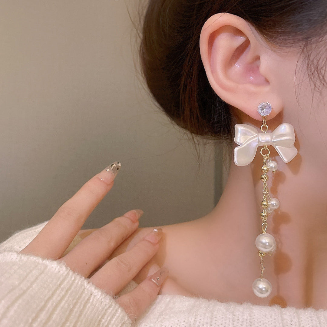 Bow Drop White Earring