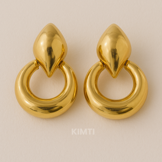 18K Gold Plated Round Ear Buckle Drop Earrings