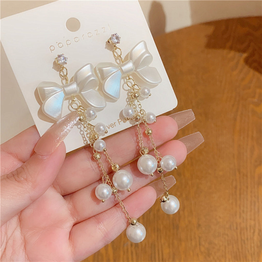 Bow Drop White Earring