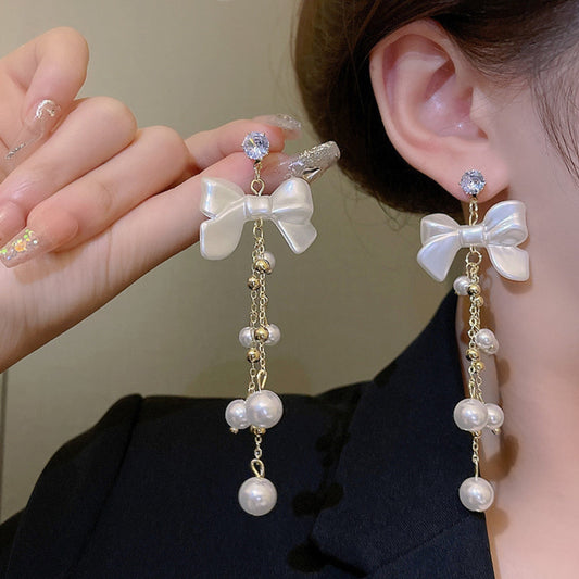 Bow Drop White Earring