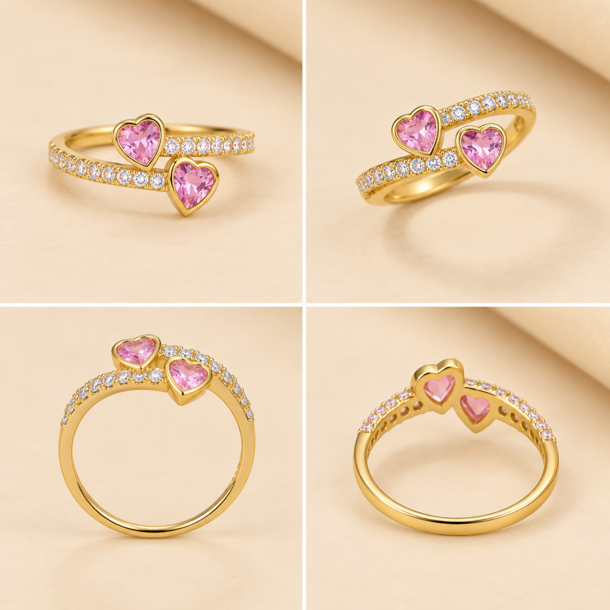 18K Gold-Plated Pink Heart Stone Ring