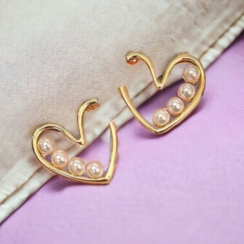 Pearl Heart Hoop Golden Earrings