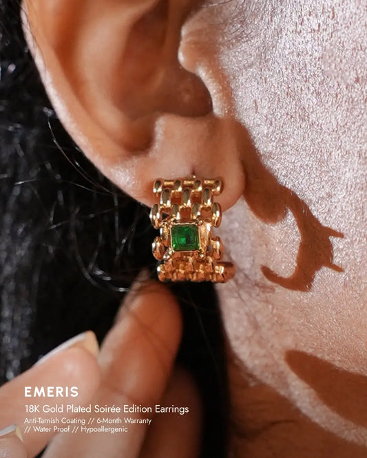 Emeris 18 K Gold Plated Soirée Earrings