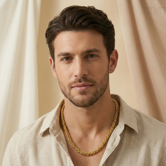 Men-18K Gold Plated Anti Tarnish Wheat Chain