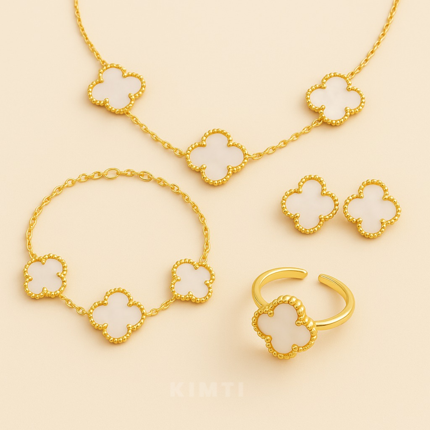 18K Gold-Plated Classic White  Clover Matching Set