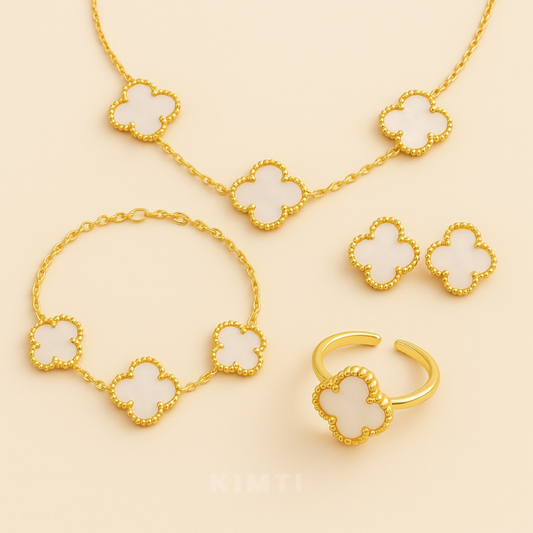 18K Gold-Plated Classic White  Clover Matching Set