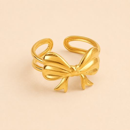 18K Gold Plated Golden Bow Charm Ring