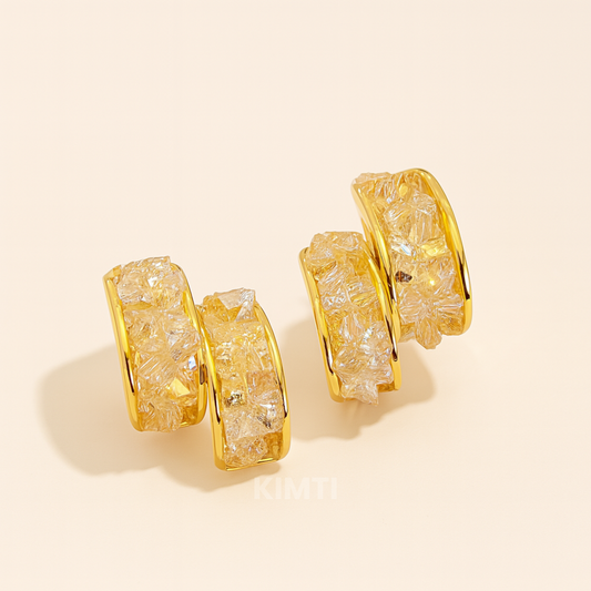 Crushed Ice Gold Huggies Earring