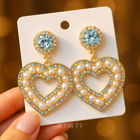Luxury Pearl Heart Dangle Earrings