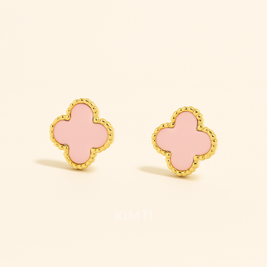 Pink Clover Anti Tarnish Stud Earrings