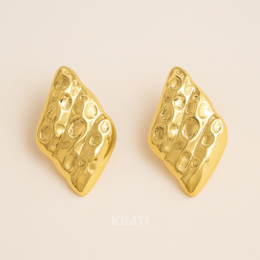 18k Gold Plated Rectangle Hammered Anti Tarnish Earring