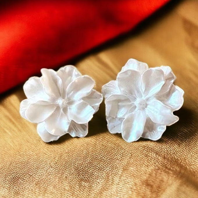 White Flower Stud Earrings