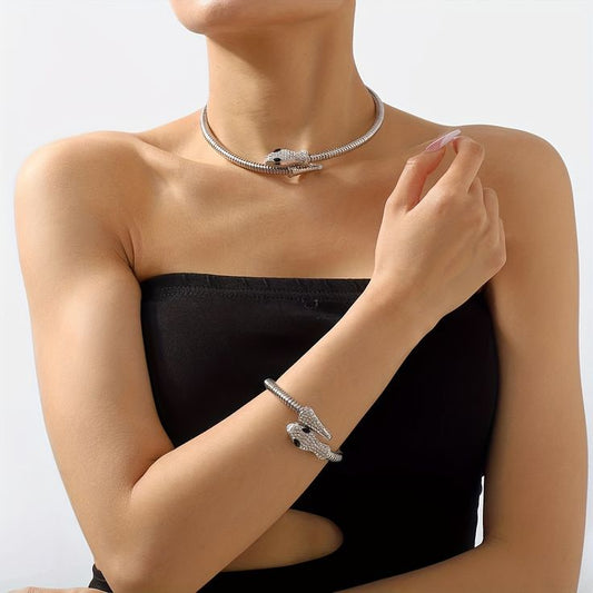 Anti Tarnish Silver Snake Choker Necklace