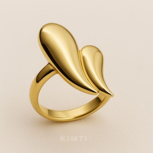 18K Gold Plated Abstract Dual Drop Statement Ring