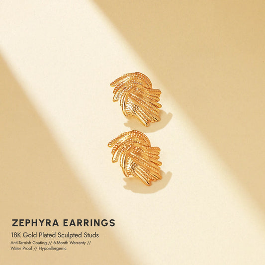 Zephyra 18K Gold Plated Sculpted Studs