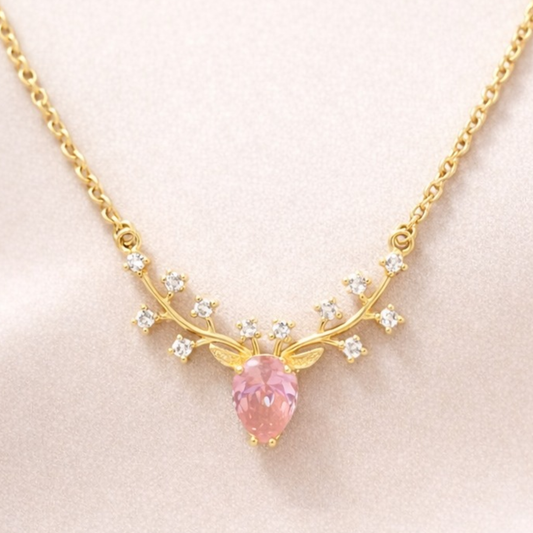 18K Gold Plated Pink Crystal Floral Necklace