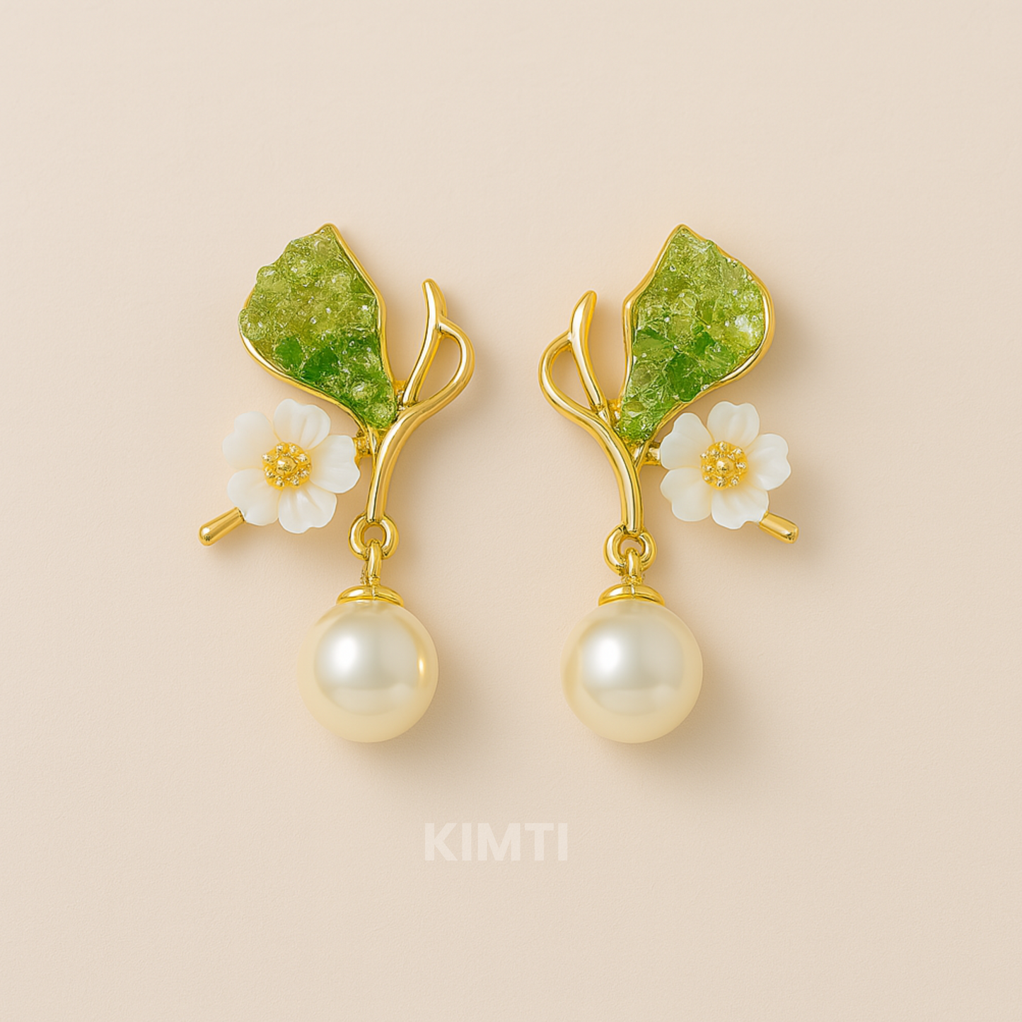 Delicate Gold Floral Pearl Drops Earrings with