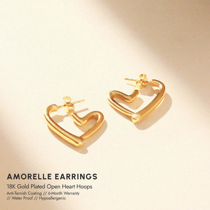 Amorelle 18 K Gold Plated Open Heart Hoops