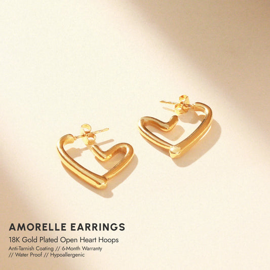 Amorelle 18 K Gold Plated Open Heart Hoops