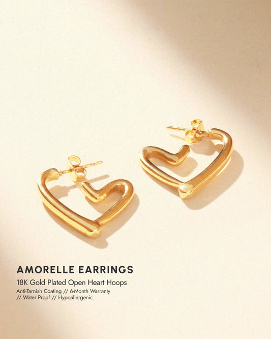 Amorelle 18 K Gold Plated Open Heart Hoops