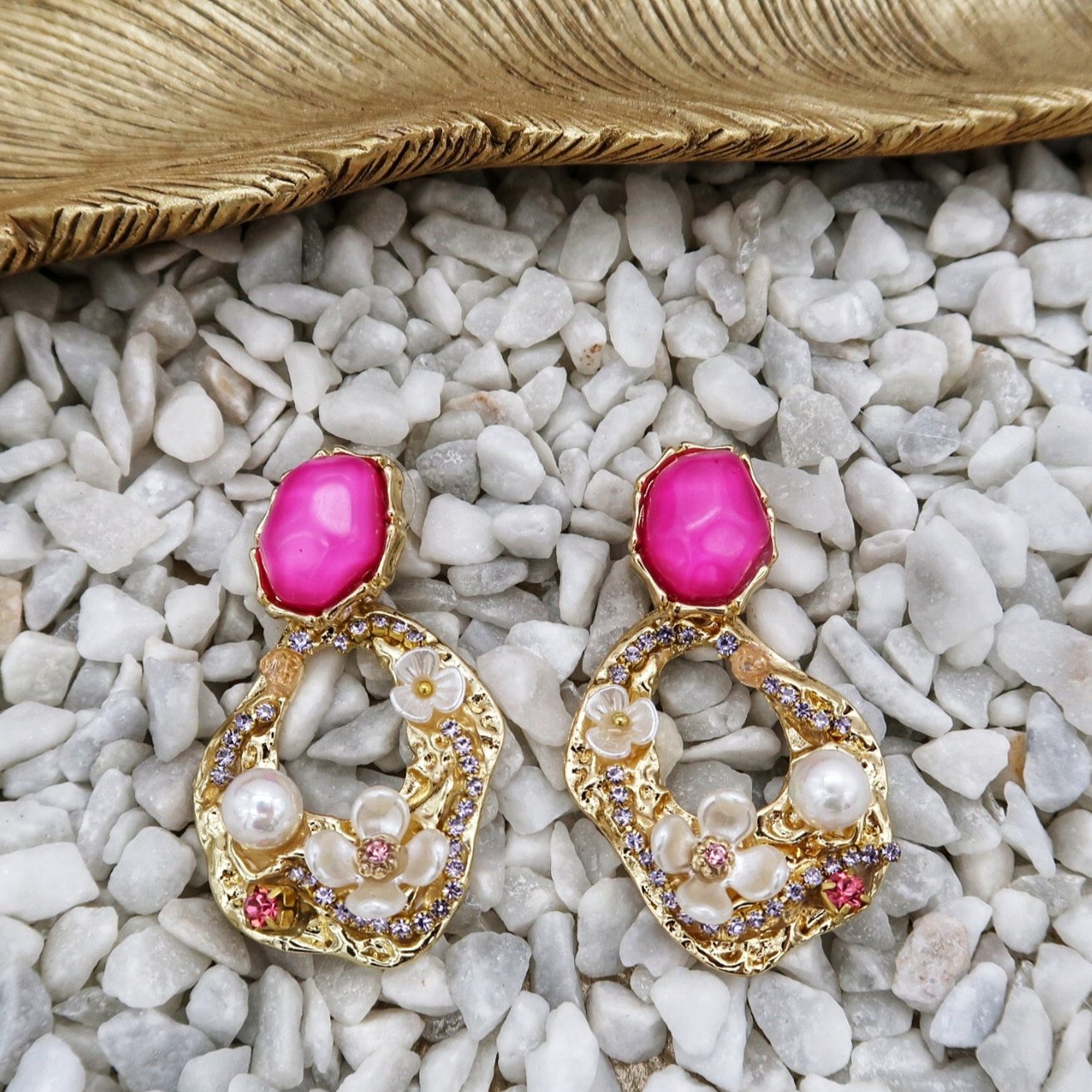 Pink Golden flower Earrings