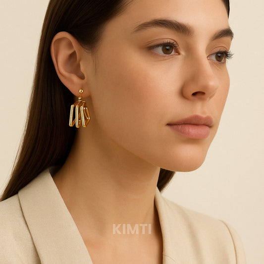 Triple Square Statement Hoops Earrings