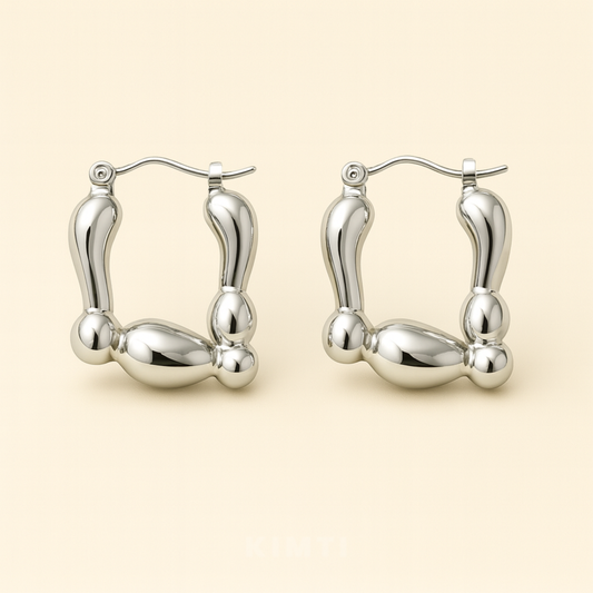 Anti-Tarnish Bubble Square Silver Earrings