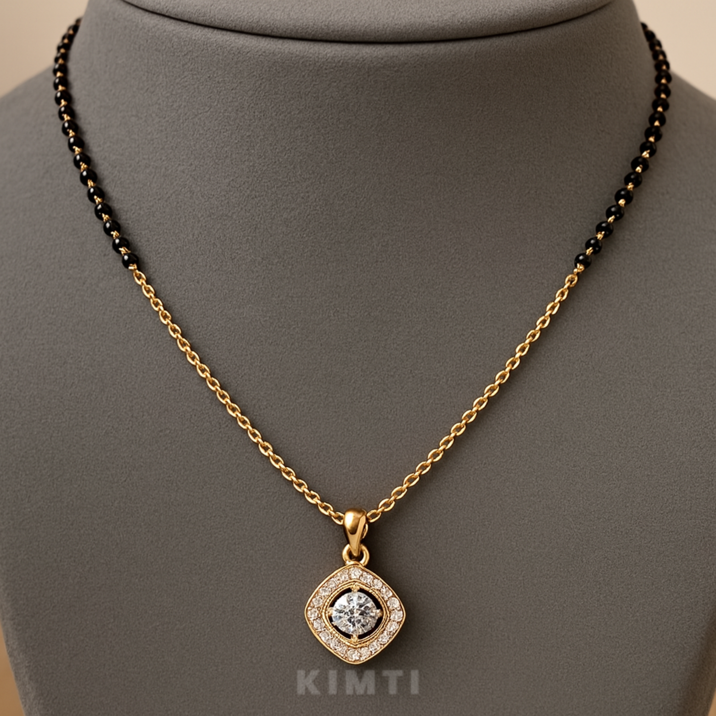 18K Gold Plated Square Crystal Pendant Mangalsutra