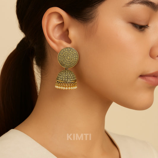 Golden Oxidised Jhumka Earring