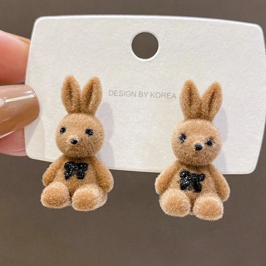 Playful Bunny Studs Brown Earring