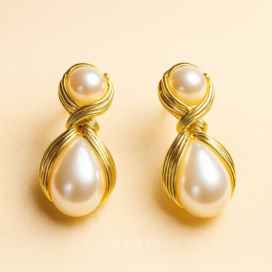 18K Gold Plated Infinity Pearl Danglers