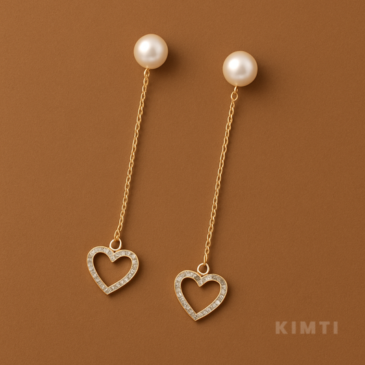 Dainty Heart Pearl Drop Earrings