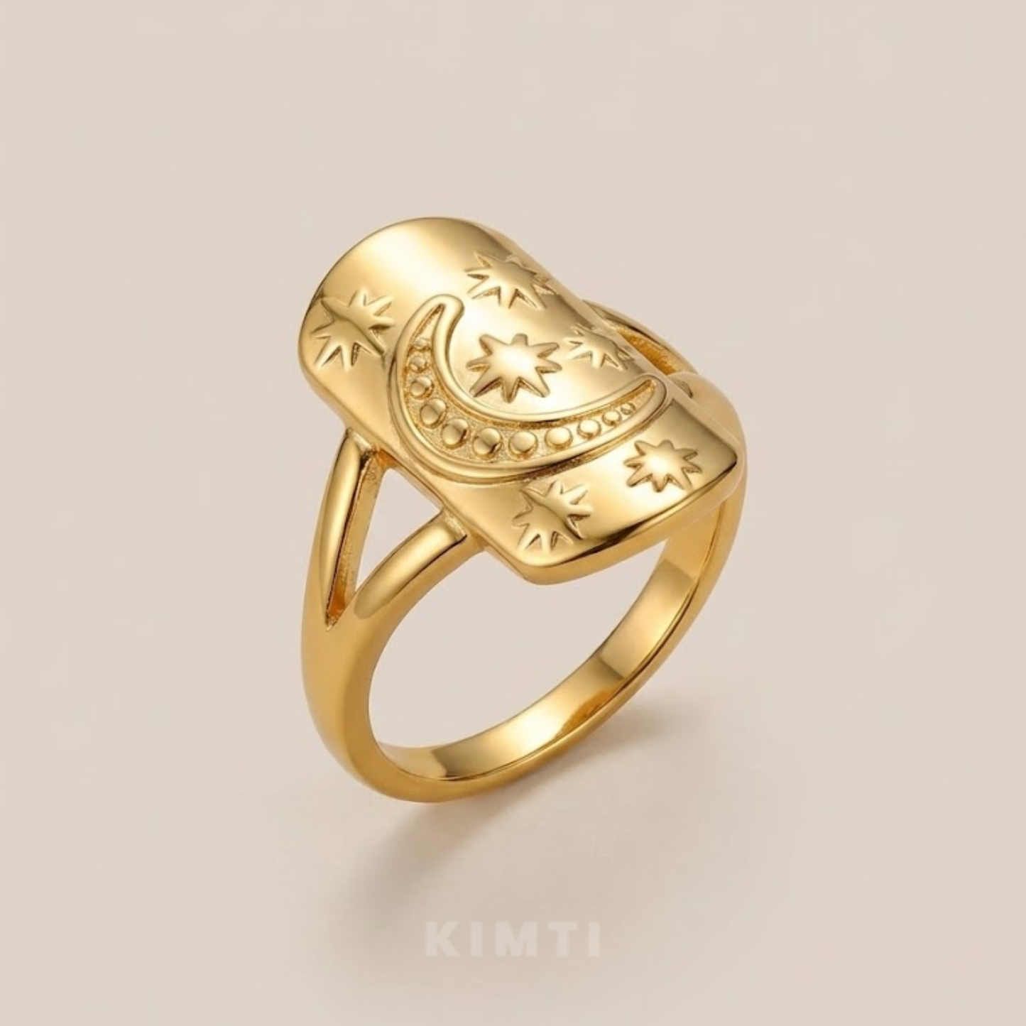 18K Gold Plated Star Engraved Ring