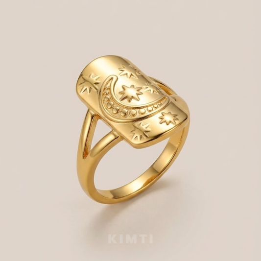 18K Gold Plated Star Engraved Ring