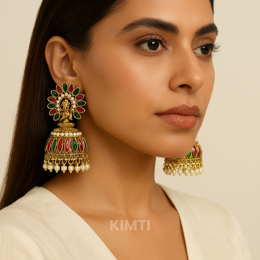 Gold Stone-Studded Jhumka Earring