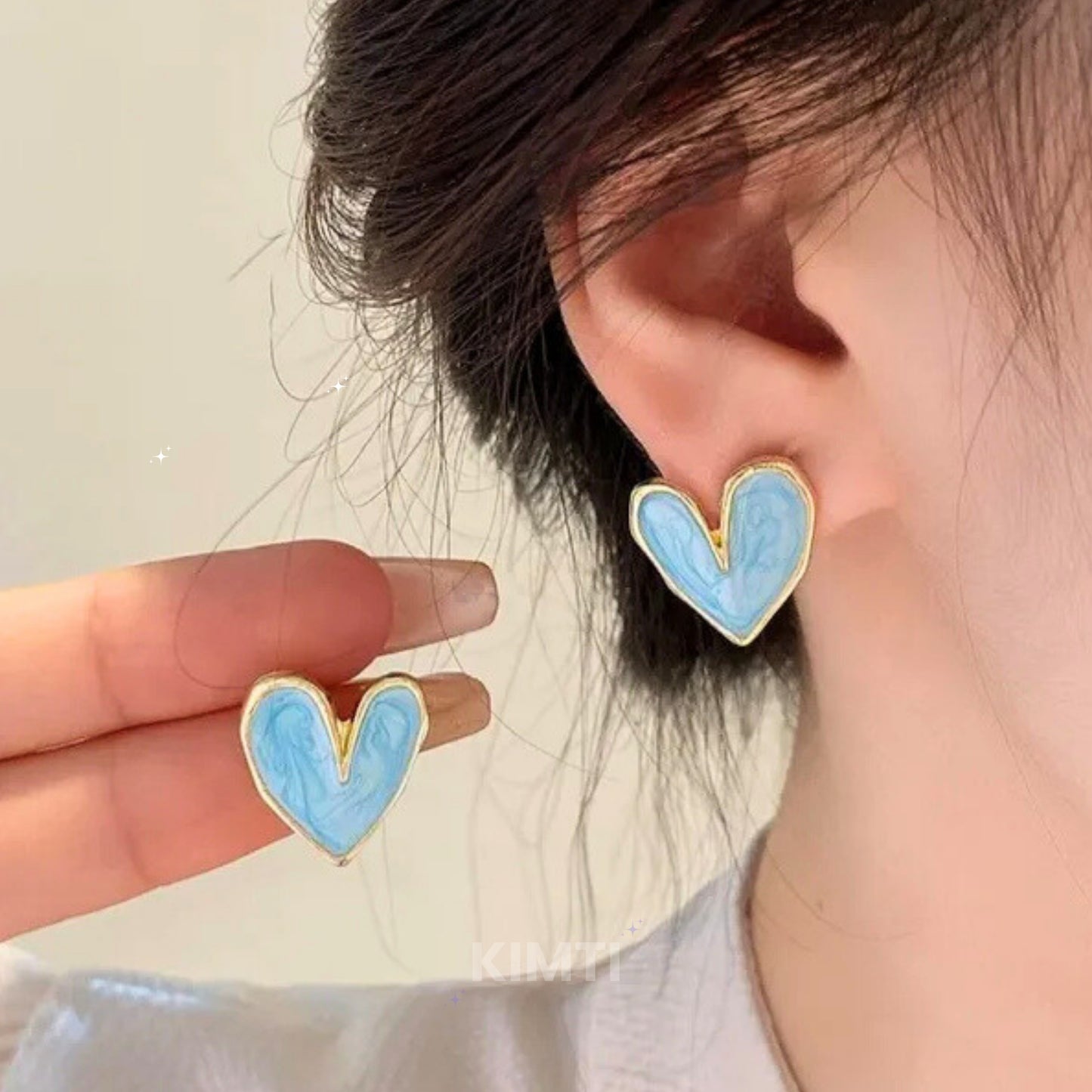 Blue Heart Shape Stud Earring