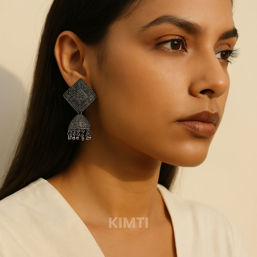 Black Oxidised Triangle Jhumka Earring