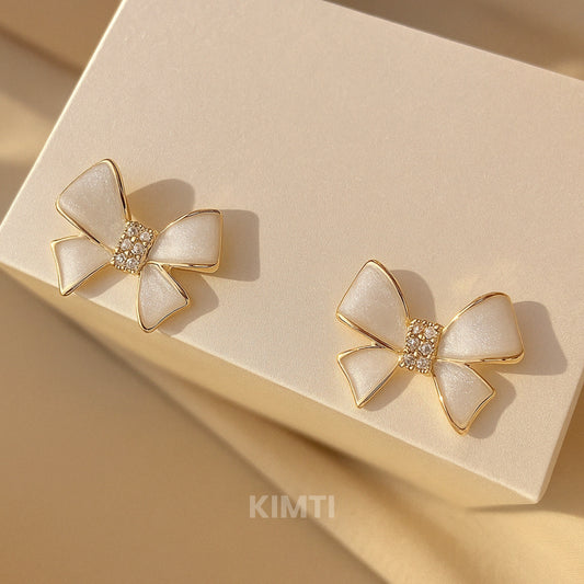 White Bow Stud Earrings