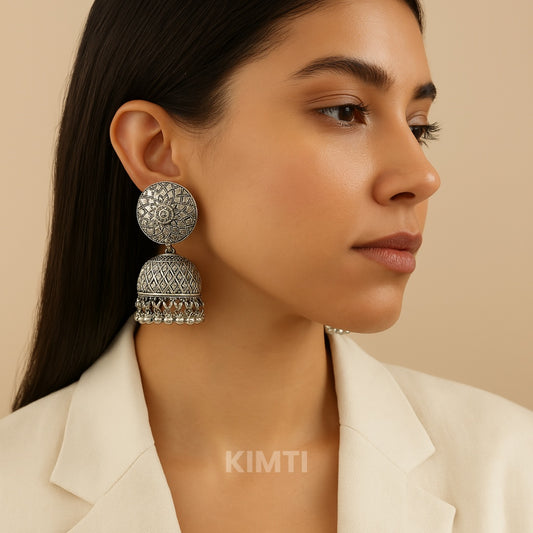 Silver Oxidised Jhumka Earring