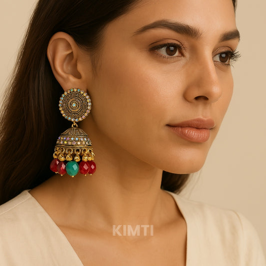 Multi Colour Oxidised Jhumka Earring