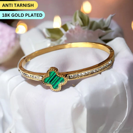 18K Gold Plated Anti Tarnish Green Flower Bracelet