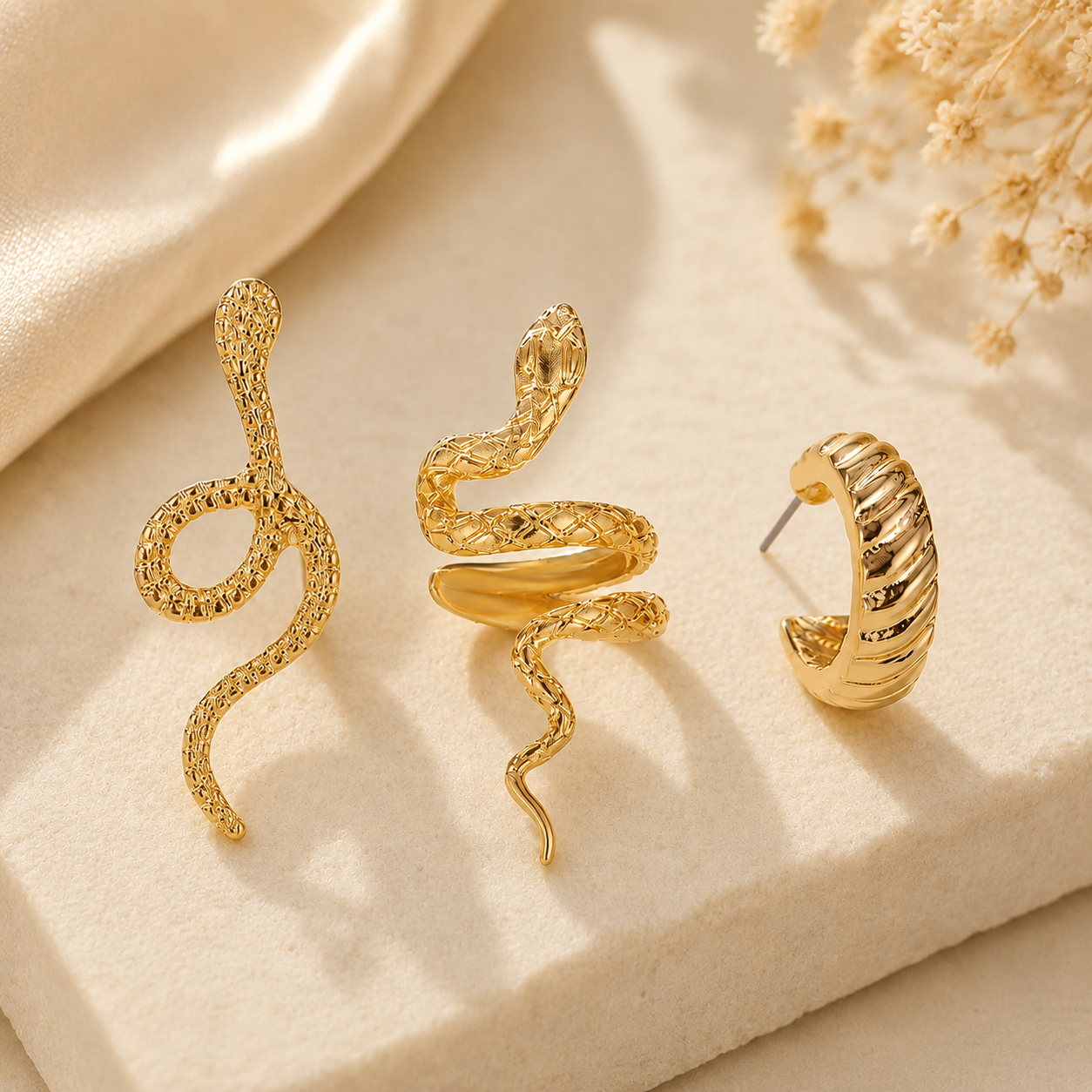 3 Pcs Gold-Tone Snake Design Ear Cuff
