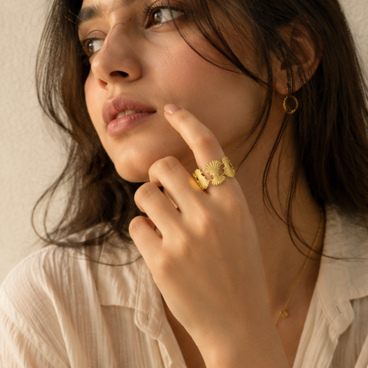 18K Gold Plated Glossy Petal Flower Ring