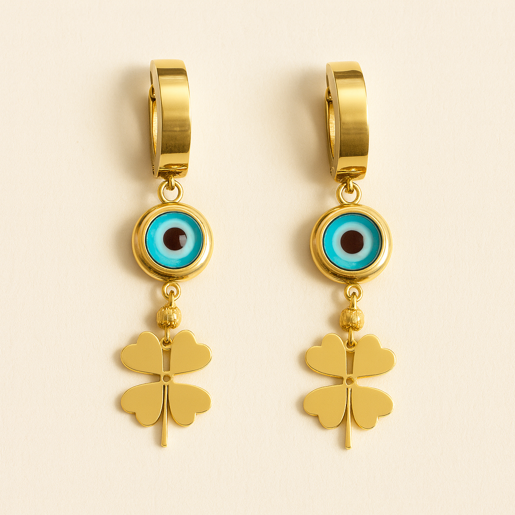 Evil Eye Clover Earrings