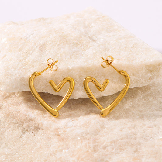 18K Gold Plated Heart Hoop Golden Anti Tarnish Earring