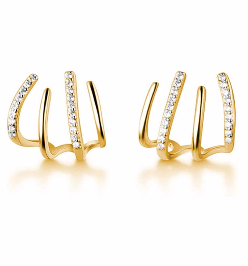 Diamond Four Claw Golden Stud Earrings