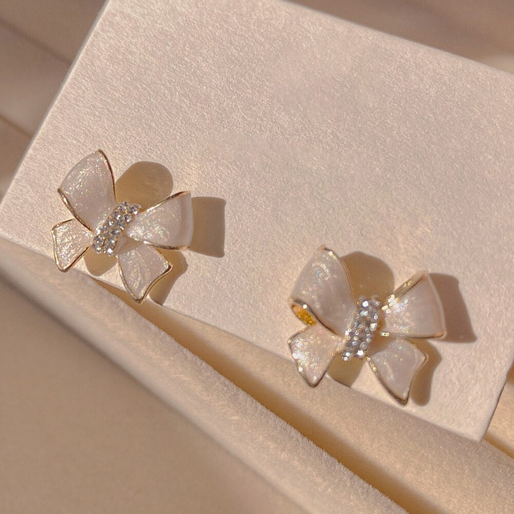 White Bow Stud Earring