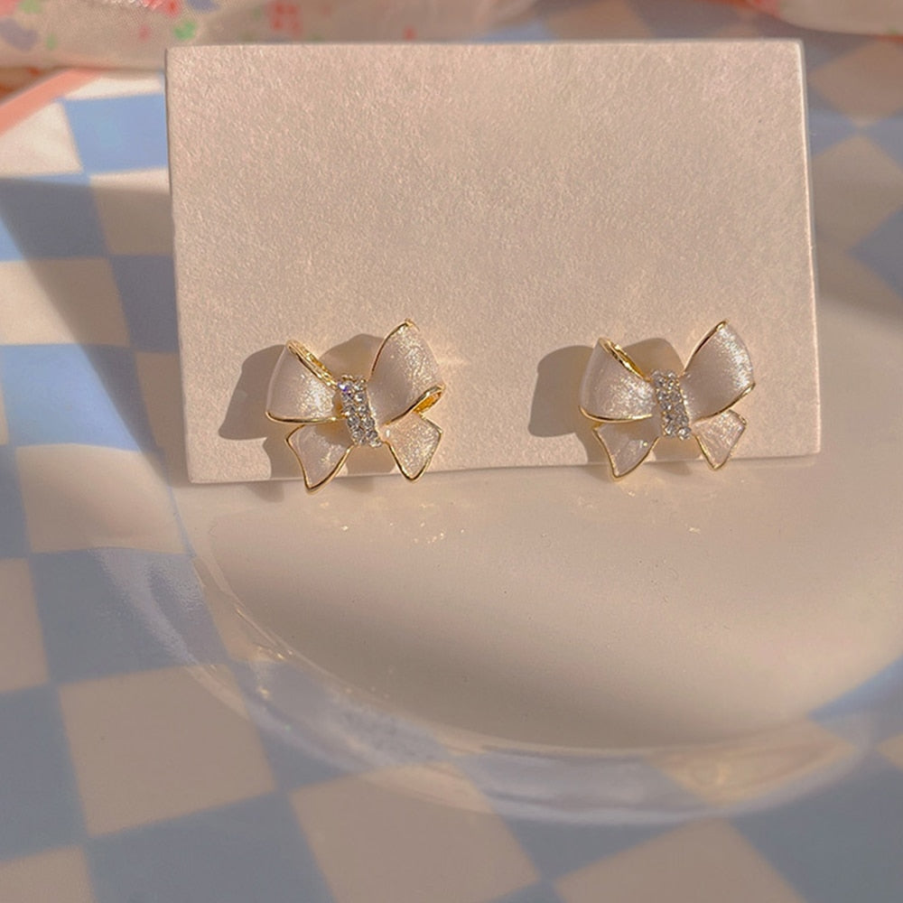 White Bow Stud Earring