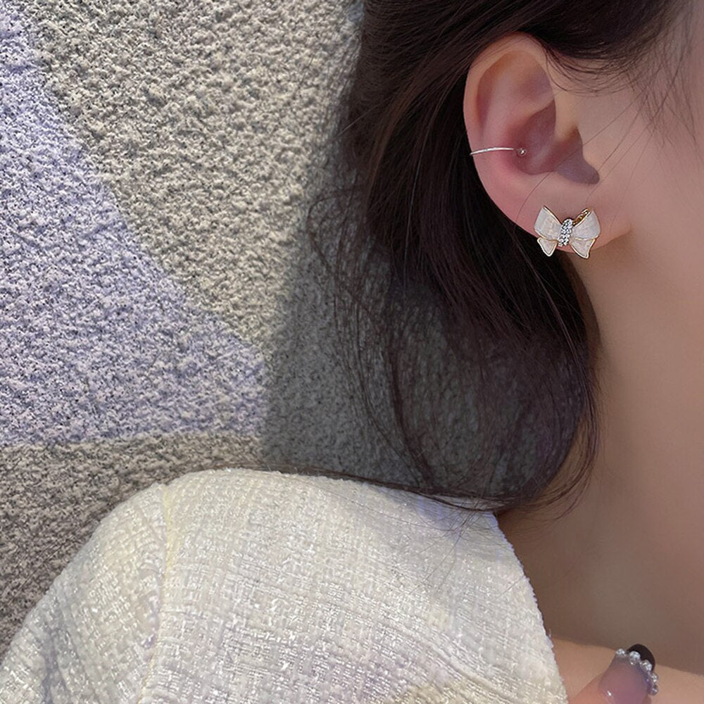 White Bow Stud Earring